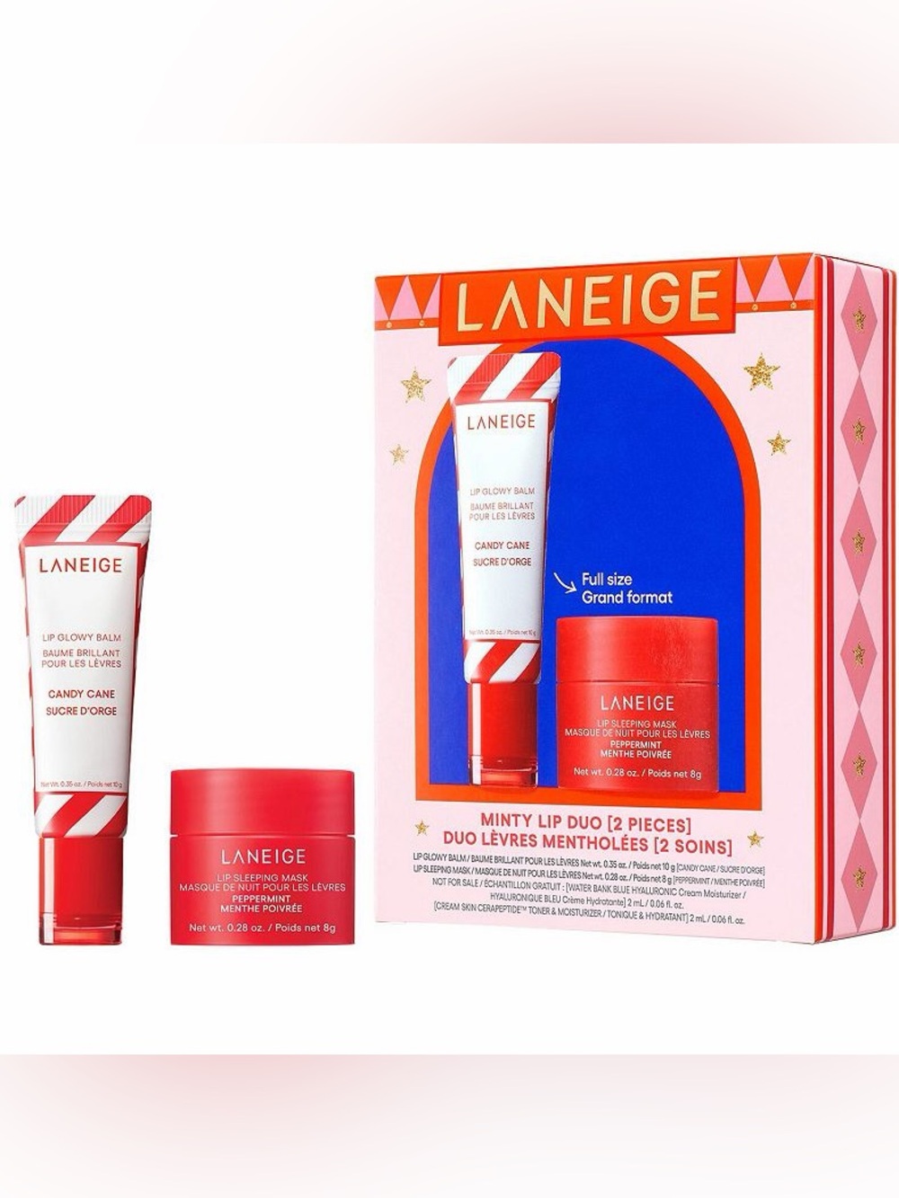 LANEIGE MINTY LIP DUO - Lip Glowy Balm + Lip Sleeping Mask 2Pcs NEW in GIFT BOX